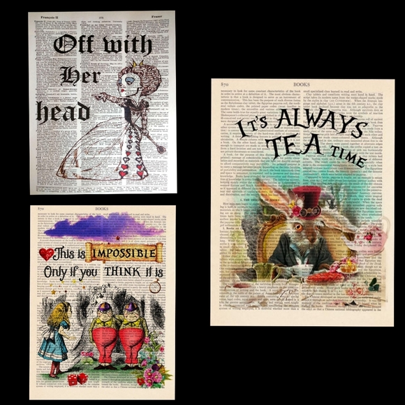 Other | Alice In Wonderland Dictionary Book Page Art Decor | Poshmark